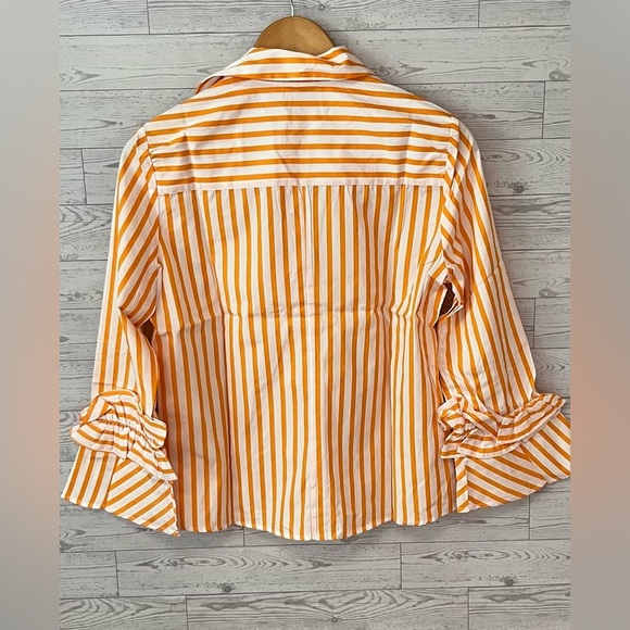 Harshman Women's XS Selina Cotton Button Front Ruffle-Trim Striped Marigold - Picture 9 of 13